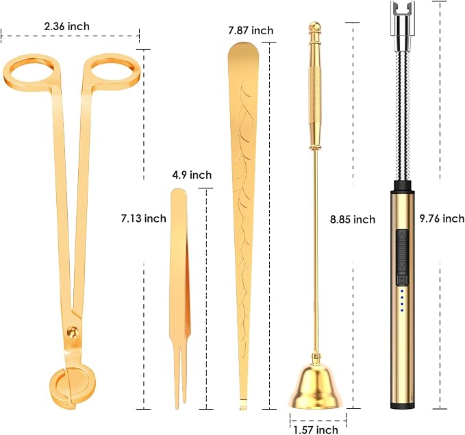 5 in 1 Candle Accessory Set,Candle Wick Trimmer Cutter,Candle Wick Dipper,Candle Wick Snuffer,Rechargeable Candle Lighter,Tweezers,Stainless Steel Candle Care Kit Home Gift for Aromatherapy