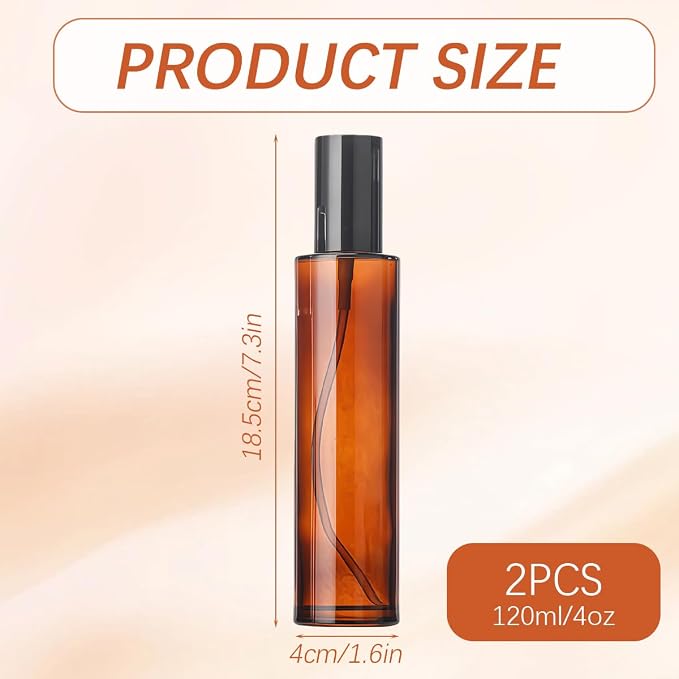2 PCS 100/3.4oz Amber Glass Travel Bottles with Black Pump, Leakproof Lotion Dispenser for Essential Oil, Cream, Shampoo, Body Wash & Travel Toiletries (120ml)