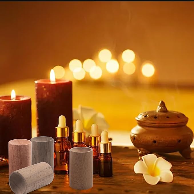 4 PCS Wood Essential Oil Diffusers, 4 Different Woods Small Cylinder Passive Diffuser for Home, Office, Bathroom, Bedroom, Car, Wardrobe, Yoga Hall and SPA (Wood Has No Fragrance)
