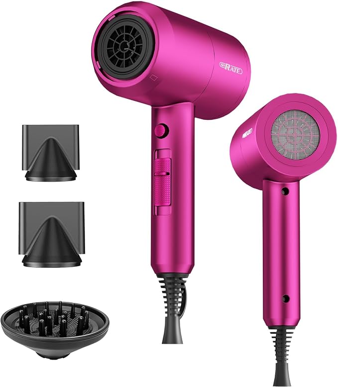 SHRATE Ionic Hair Dryer with Diffuser | Professional Blow Dryer for Curly, Frizzy & All Hair Types | Low Noise & Gentle for Sensitive Hair | Compact & Portable Design for Home, Travel, Women & Men
