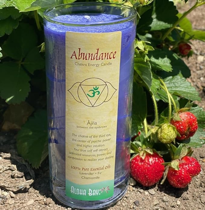 Premium Scented Candle Hand Made Chakra Energy Jar | 11 Oz Jar | Abundance, Ajna| Yoga, Prayer & Meditation Candle | Long Burn 60 Hours | Essential Oils of Lavender, Fir & Chamomile | Aloha Bay