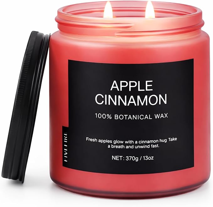 Apple Cinnamon Home Scented Candles, 13oz Organic Soy Wax, 76-Hour Clean Burning, Natural Candles Non Toxic, Spicy & Sweet Scent for Relaxation, Aromatherapy Housewarming Candle for Men Women