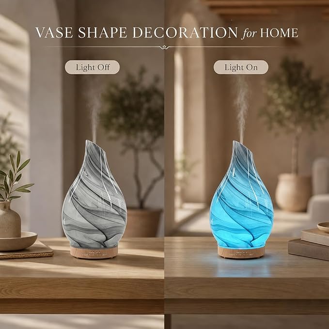 Glass Essential Oil Diffuser with 3 Aromatherapy Oils,200ml Small Humidifier for Bedroom with Timer,7 LED Color Lights for Office Home Room Decor Gifts for Women Men