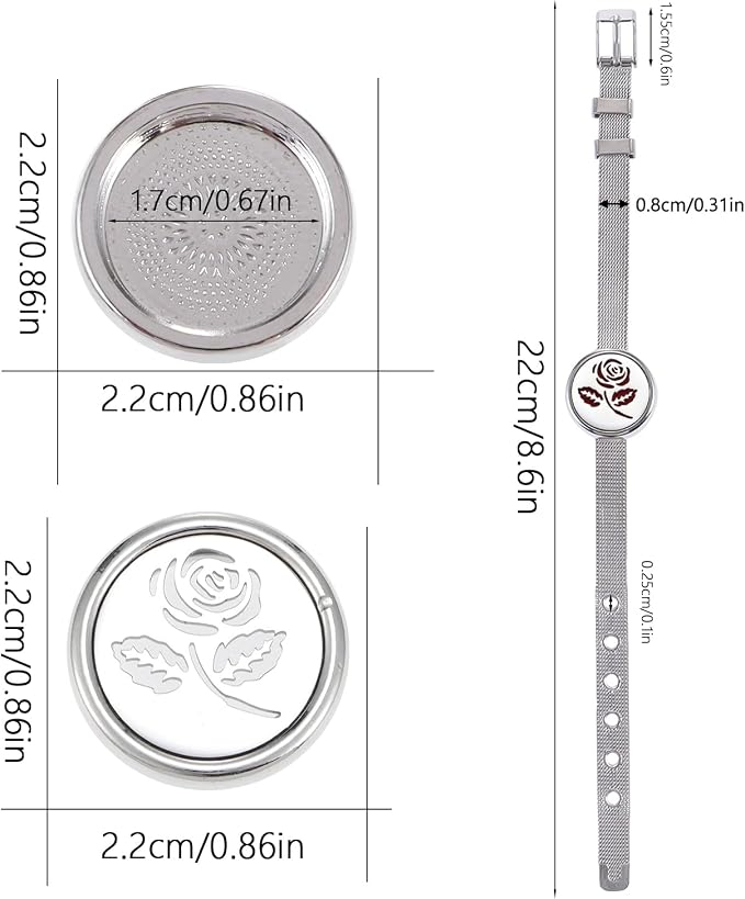 Essential Oil Diffuser Bracelet Aromatherapy Locket Adjustable Stainless Steel Rose Watch Chain Bracelet with 10 Pcs Refill Pads for Women