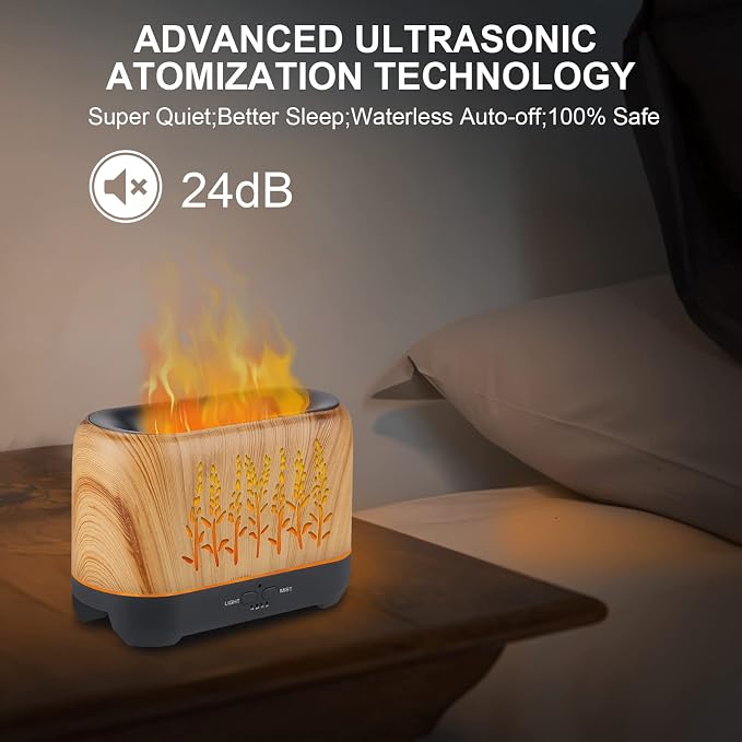 NEWYID Essential Oil Diffuser, 240ml Ultrasonic Flame Oil Diffuser, 3 Mist Mode 4 Timer Up to 12H of Continuous Aroma Waterless Auto-Off Diffusers for Essential Oils Home Room