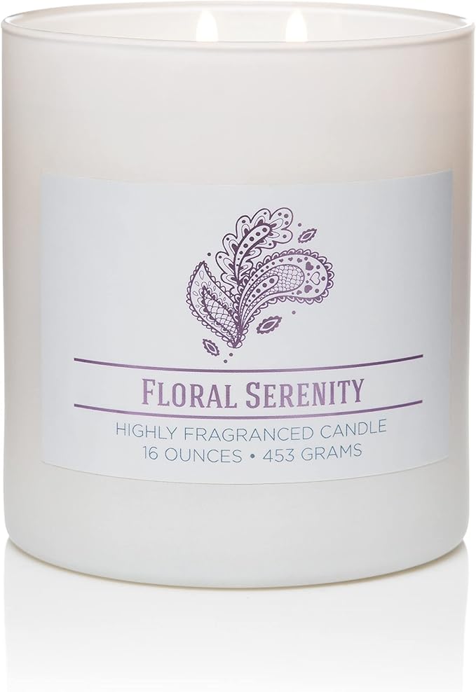 Carolina Floral Serenity Scented Candle, 16 oz Wellness Relaxing Aromatherapy Candle, 2 Wick White Jar Soy Blend Wax, Candles for Home, 60H Burn - Made in The USA
