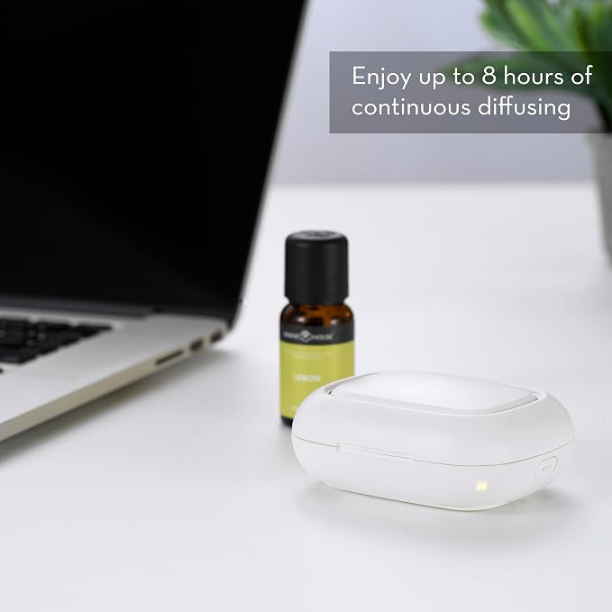 Serene House Pebble, Waterless Portable Aromatherapy Diffuser - Battery-Powered Fan Travel Diffuser, USB-Rechargeable - Quiet Operation, 8-Hour Runtime - White