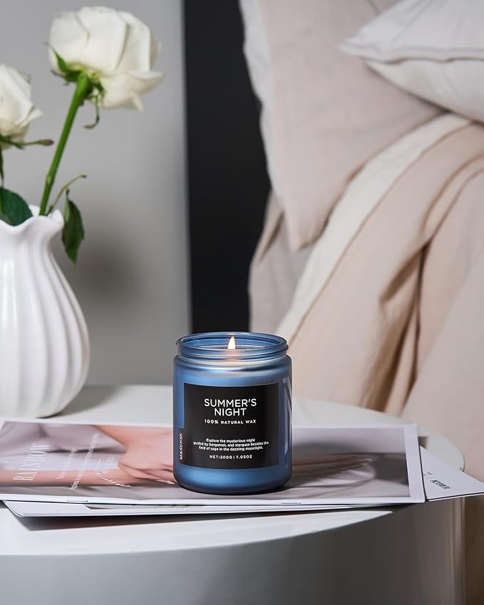 M&SENSE Summer's Night Scented Candles for Home, 7.05oz Natural Soy Wax, 50 Hours Slow Burning, Organic Non Toxic Clean Burn, Aromatherapy Candle for Spa Meditation, Romantic Smelling for Men Women