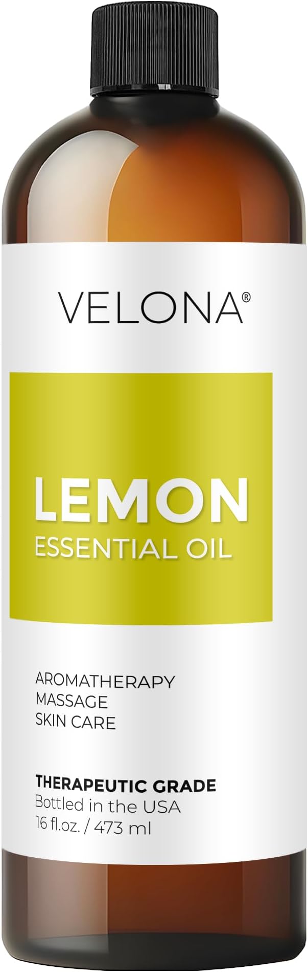 Lemon Essential Oil by Velona - 16 Fl Oz | Therapeutic Grade | for Aromatherapy Diffuser, Massage, Skincare, Haircare, Soapmaking | Undiluted