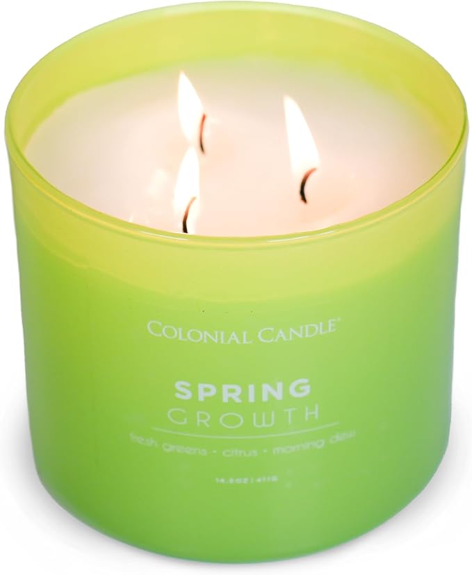 Colonial Candle Spring Growth Scented Jar Candle, Pop of Color Collection, 3 Wick, 14.5 oz - Up to 60 Hours Burn