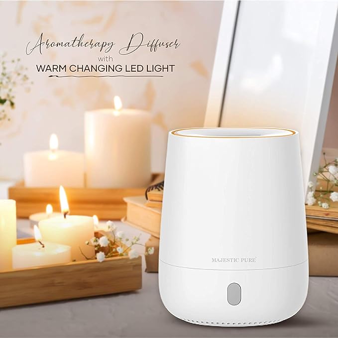 MAJESTIC PURE USB Essential Oil Diffuser, Portable Aromatherapy Diffuser, Travel Size, Auto Shut-Off for Spa Room, Home, Office, Bedroom - BPA Free, 120 ml White