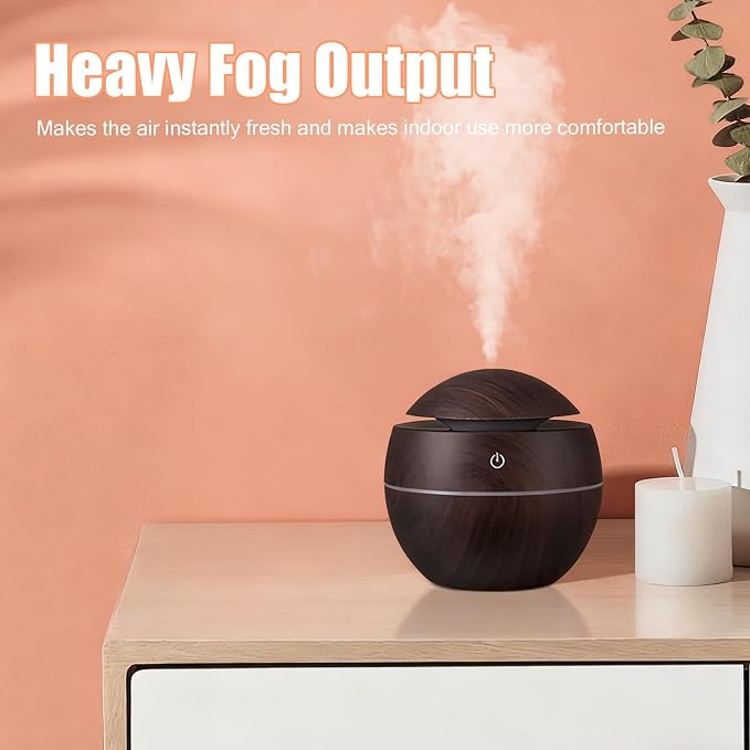 Wood Grain Humidifier, Portable Mini Humidifier Compact Portable 5V 2W USB Aroma Diffuser Quiet Essential Oil Diffuser for Bedrooms Living Rooms Office Car