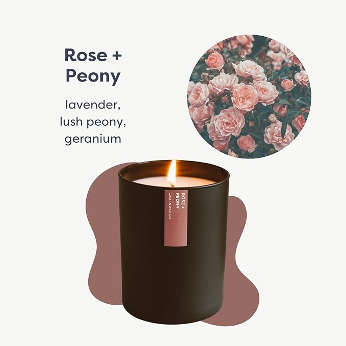 Calyan Wax Co. Rose & Peony Scented Candle - 75 Hour Burn - Luxury Clean Soy Wax Candles - Long Lasting Black Tumbler Jar Candle for Home - 10.2oz