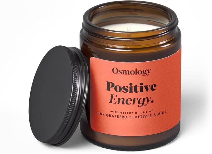 Positive Energy Aromatherapy Candle – Grapefruit, Peppermint & Lemon Scented Candle, Plant-Based Wax in Amber Apothecary Jar, 7 oz, 45 Hour Burn Time, Uplifting & Refreshing Candle