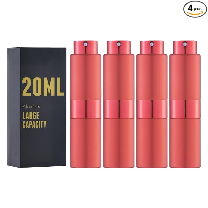 20ML Perfume Atomizer, Travel Cologne Spray Bottle, Mini Empty Sprayer Dispenser (Red, 4PCS)