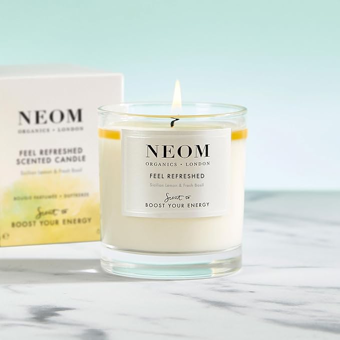 NEOM- Feel Refreshed Scented Candle, 1 Wick | Lemon & Basil | Essential Oil Aromatherapy Candle | Scent to Boost Your Energy