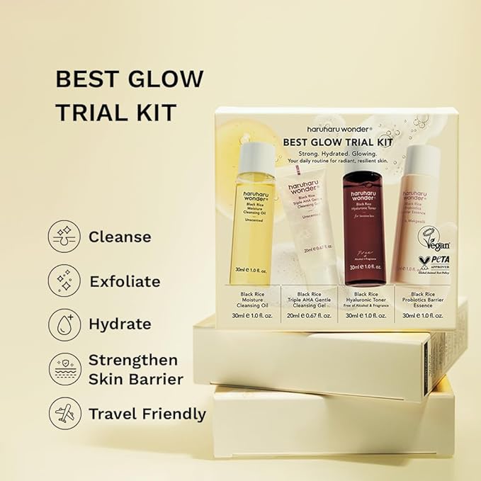haruharu Wonder Best Glow Trial Kit, Strong, Hydrated, Glowing, Daily Routine, Mini Size, Double Cleansing, Toner, Barrier Essence