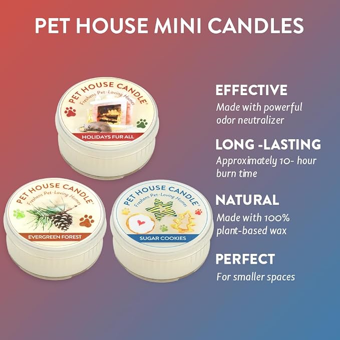 Pet Odor Candles Made with Natural Soy Wax, Plant Based, Dog and Cat Friendly Scented Mini Candles, Winter Mix Variety Pack of 3