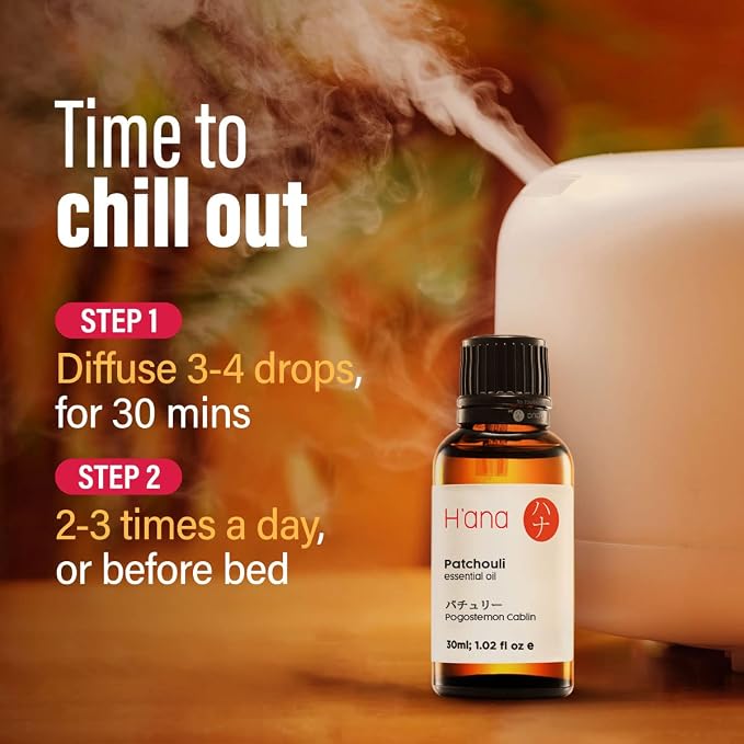 H'ana Patchouli Oil - 1.02 Fl Oz Patchouli Essential Oil for Hair, Skin, Diffuser, Aromatherapy & DIY