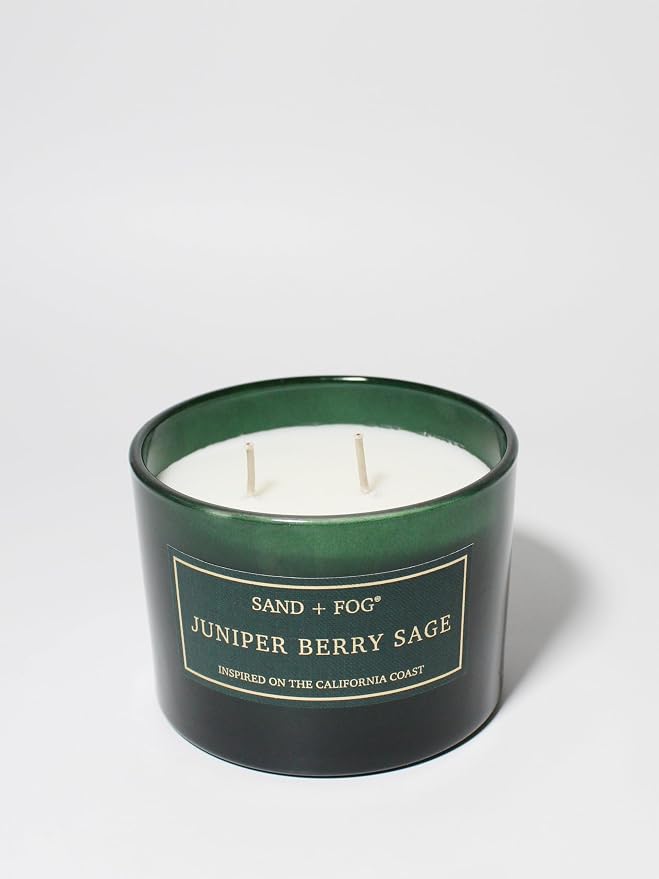 Sand + Fog Scented Candle - Juniper Berry Sage – Additional Scents and Sizes – 100% Cotton Lead-Free Wick - Luxury Air Freshening Jar Candles - Perfect Home Decor – 12oz