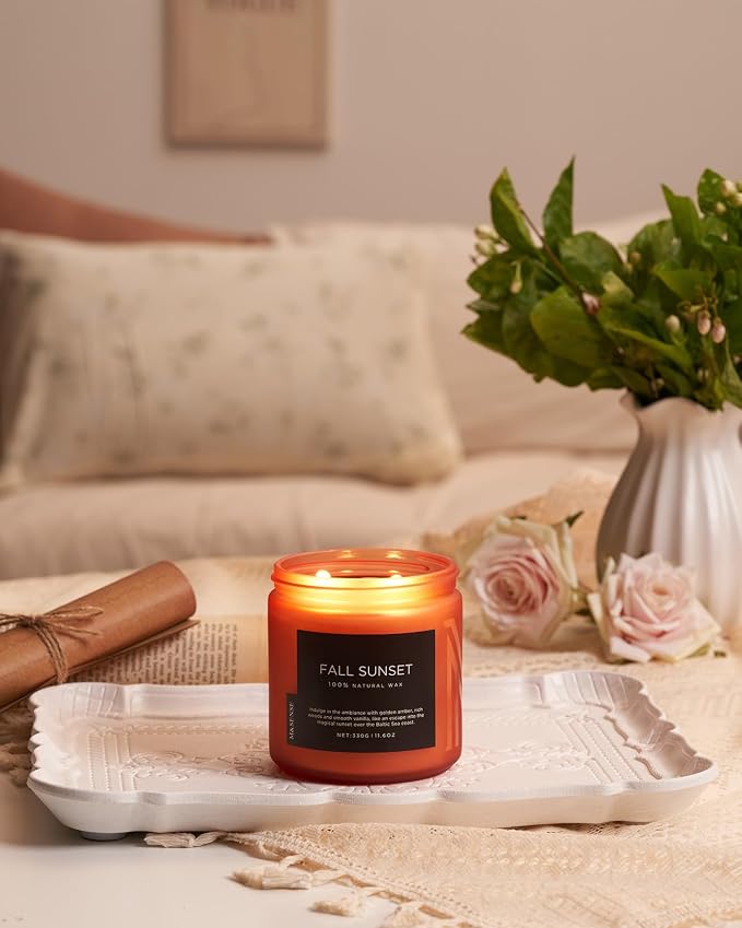 M&SENSE Baltic Amber Vanilla Scented Candle, 70 Hours Long Lasting Burn Clean Soy Wax Non Toxic 11.6oz 2 Wicks Relaxing Candles for Easter Holiday Birthday Gifts