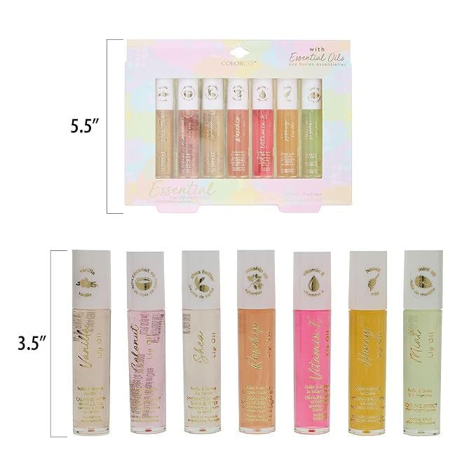 Expressions 7pc Lip Oil Set, Hydrating Roll-On Lip Oils Infused w/Essential Oils - Rollerball, Vitamin-Enriched