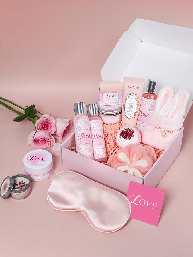 15Pcs Rose Spa Bath & Body Care Set with Bath Bombs & Lotions, Relaxing Home Spa Gift Kit for Mom Wife Girlfriend, Ideal for Mother’s Day Birthday Women Gift Sets