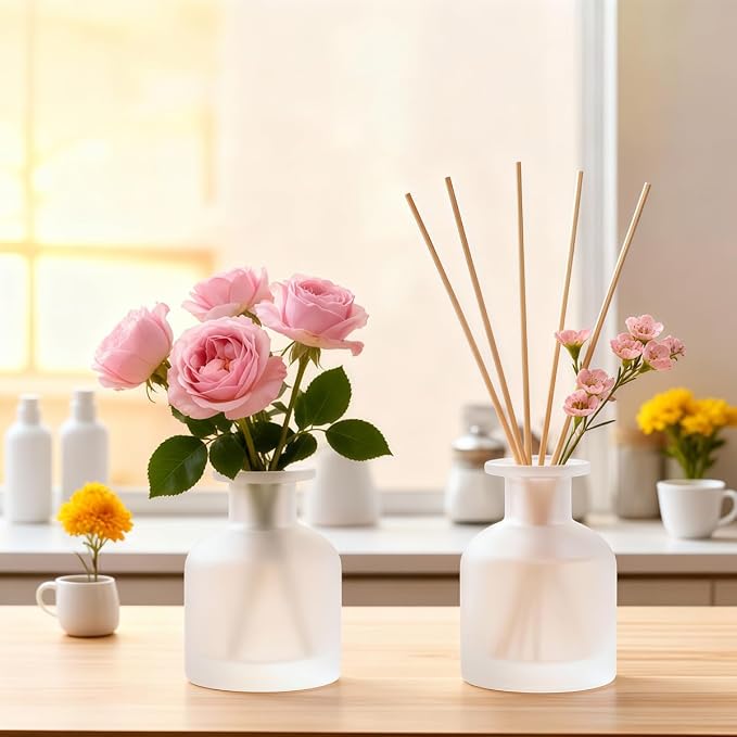 150 ml / 5 oz Matte Transparent Glass Diffuser Bottle, Empty Refillable Aromatherapy Container with Wide Opening, Replacement Jar for Essential Oil Sticks, Home Fragrance Decor
