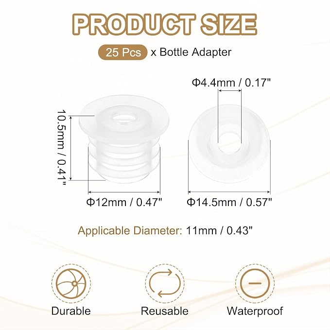 PATIKIL Bottle Adapter 0.43"/11mm Press in Plugs Clear 25Pcs, 0.17" Hole | for Oral Dispenser Liquid Oil Plastic Glass Bottles Stopper