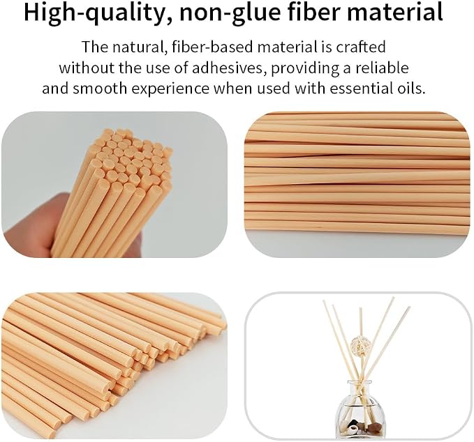 50PCS Natural Fiber Reed Diffuser Sticks 12 Inch Long 4mm Diameter Strong Absorption Refill Replacement Reeds for Diffuser Stick Essential Oil Scented Aroma Fragrance Rod for Home Office Spa