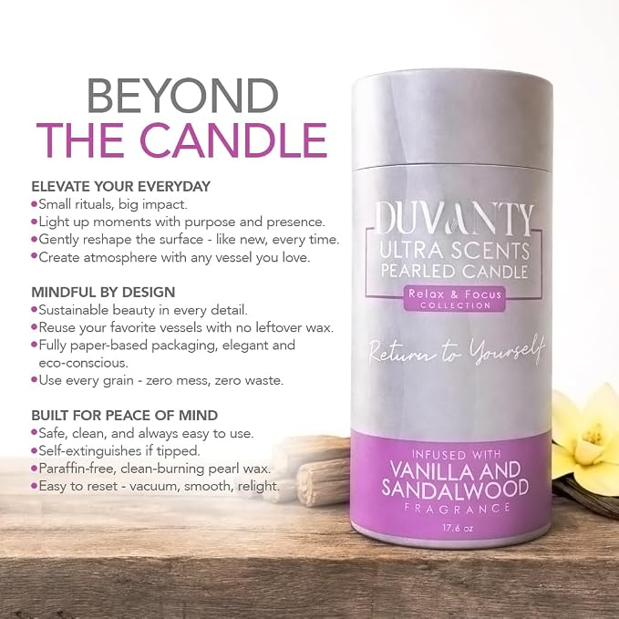 Relax & Focus Candle Sand with Wicks – Vanilla & Sandalwood Scented Wax Beads Candle for Calm Home Ambiance & Elegant Everyday Rituals, 17.6 oz