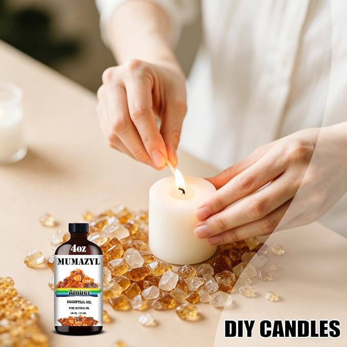 Amber Essential Oil, Amber Oil 4 Fl Oz 120ML for Diffuser Humidifier Yoga Cleaning DIY Candle Soap Making MUMAZYL Essential Oils