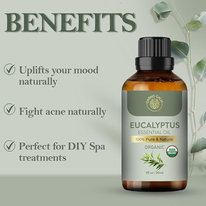 Eucalyptus Essential Oil | USDA Certified Organic Eucalyptus Oil | for Skin and Hair | for Aromatherapy and Diffuser | DIY Uses | 1 Fl oz