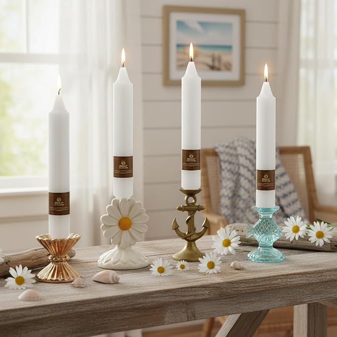 White Taper Candles 9 inch - 4 Pack Fat Candle Taper Candles Smokeless Unscented Tall Candlesticks - Perfect for Wedding Holiday Evening Wedding Bohemian Seaside Theme Home Decor