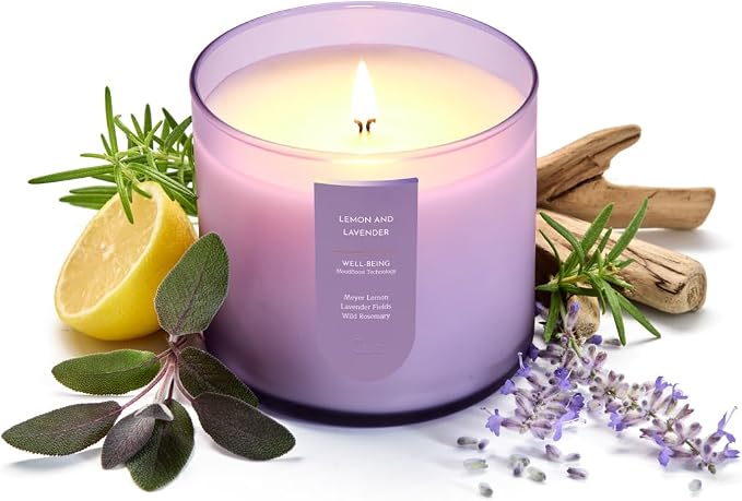 CUE Scented Candle |MoodBoost Essential Oils |OpenWick Clean Burning Candle | Soy Coconut Wax Blend | Candle for Home | Self-Care Gift for Women |Extended Burn Time (14oz, Lemon and Lavender)