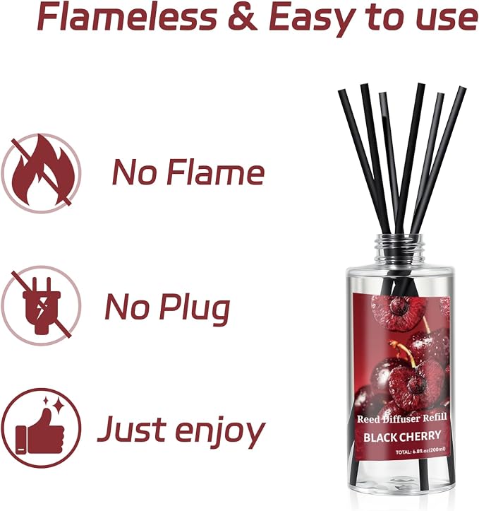 SCENTORINI Reed Diffuser Oil Refill, Black Cherry Diffuser Oil 6.76 Fl Oz, Natural Scented Essential Oil Refill Long Lasting Summer Home Fragrance for Room Spa Aromatherapy Bathroom Home Decor