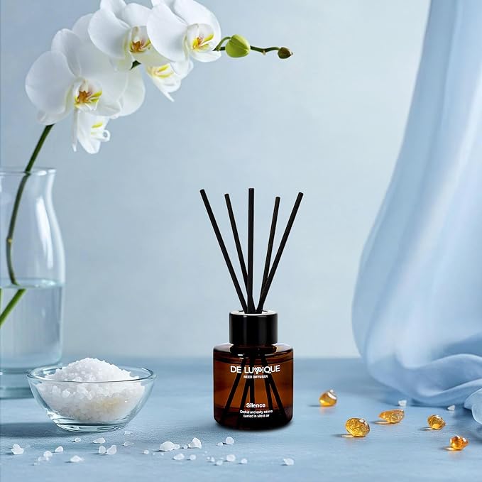 Silence Scent Reed Diffuser for Bathroom – Bathroom Diffuser with Sticks, Salty Ozonic & Orchid Scent, Long-Lasting Aroma, Premium Essential Oils, Crafted by Expert Perfumers – 50ml