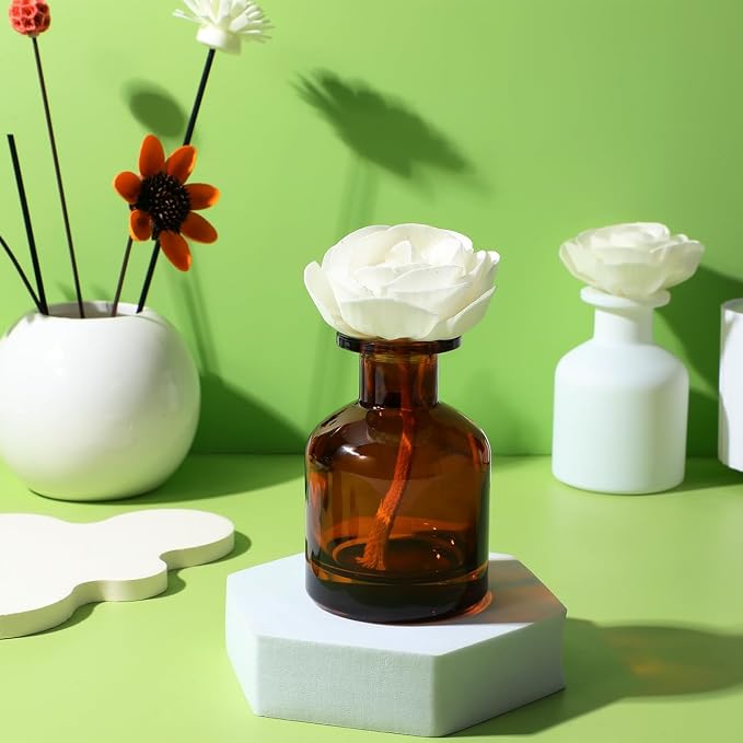 2pcs Camellia Flower Diffuser Sticks Natural Material Aromatherapy Reed Wood Flowers Fragrance Refills with Cotton Wick for Home and Office Decor