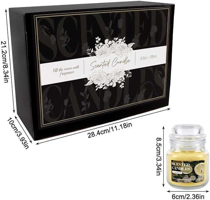 12 Pack Scented Candles Set - 3.5oz Soy Wax Aromatherapy Candles with 6 Fragrances, Long Burning Glass Jar Candles for Home Bedroom Kitchen Bathroom Dining, Gift Set for Women Men