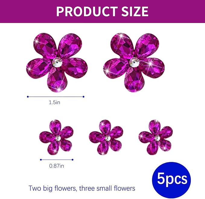 Bling Daisy Flower Car Air Vent Clips, 5PCS Sparkling Crystal Rhinestone Cute Vehicle Air Conditioning Clamp, Diamond Auto Air Outlet Clip Decor for Women Girls (Rose Red)