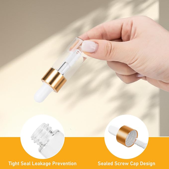 100 Pack Mini Dropper Bottle for Cuticle Oil, 5ml Small Sample Essential Oil Dropper Bottles for Travel, Clear Empty Vails for Cosmetic Perfume