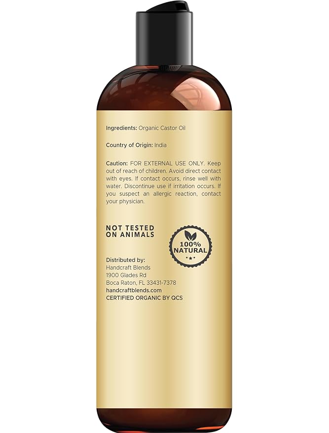 Handcraft Blends Organic Castor Oil 8 Fl Oz | 100% Pure and Natural | Premium Grade Carrier Oil | Hair, Eyelashes and Eyebrows | Hair and Body | Expeller-Pressed | Hexane-Free