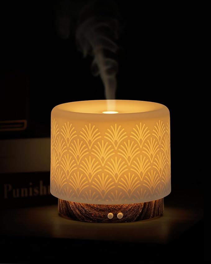Essential Oil Diffuser - 280ml Ceramic Diffuser for Large Room & Commercial Use, 2.4MHz Aromatherapy Diffuser with Cool Mist Humidifier & Night Light, Ideal for Bedroom, Office, Yoga, Spa, Gifts