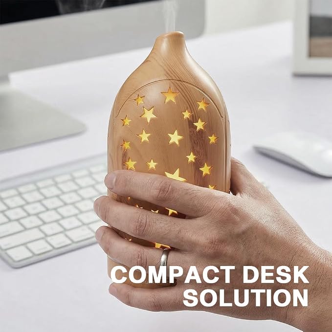Essential Oil Diffuser,7.1''x3.5'' Diffusers with 3 Aromatherapy Oils Set,Small 200ml Desk Humidifier with 7 LED Colors Night Lights,Waterless Auto-Off for Office Home Decor Gift (Star)