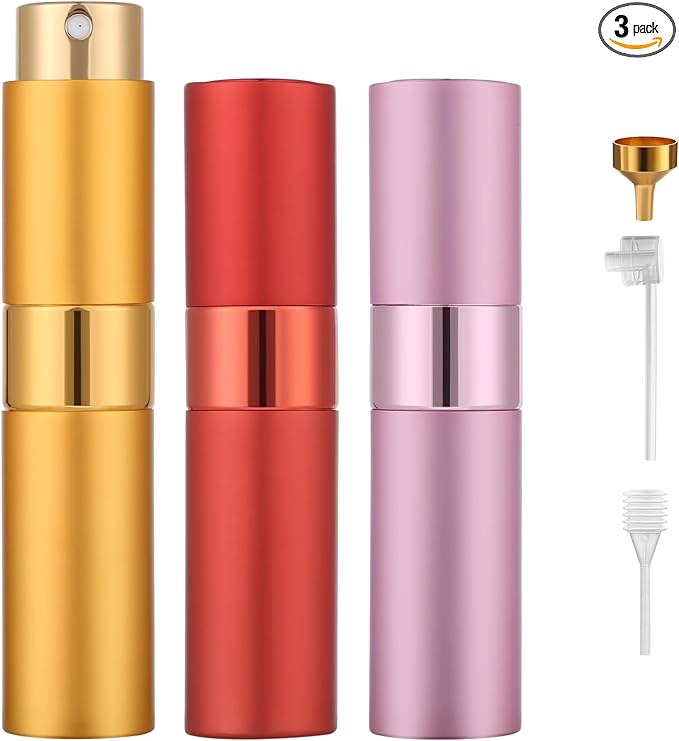 Perfume Travel Refillable Atomizer 8ML (3PCS) - Empty Cologne Spray Bottle, Portable & Leakproof Sprayer for Travel (golden, pink, red)