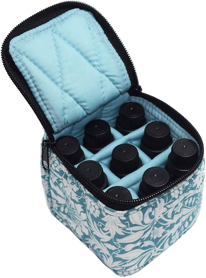 9 Bottles Essential Oil Carrying Case with Thick Foam Protection, Portable and Shockproof Organizer for 5ml to 10ml,15ml Bottles, Nail Polish, Roller Balls and Travel (Aqua Green)