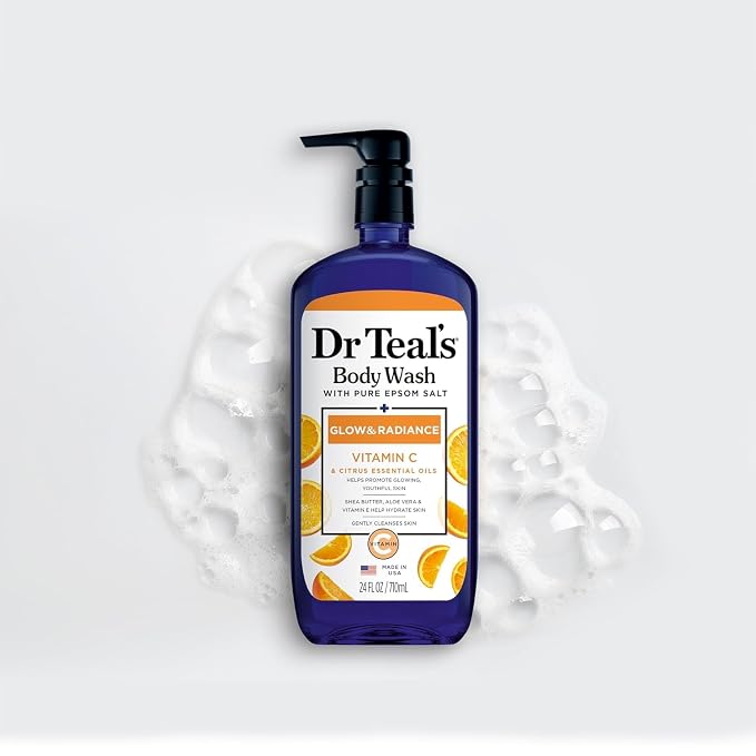 Body Wash with Pure Epsom Salt, Glow & Radiance, Vitamin C & Citrus Essential Oils Teal's, 24 fl oz
