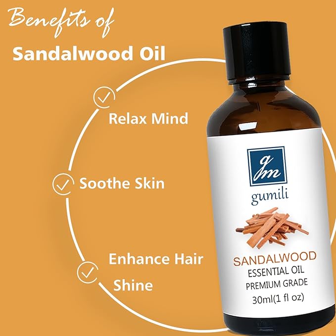 GM Gumili Agarwood Sandalwood Essential Oils for Perfume Candles Soaps Yoga Meditation Massage Diffuser - 2 OZ, Pack of 2