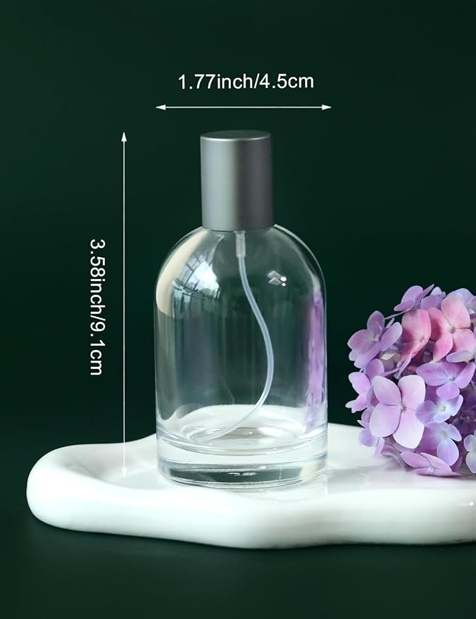 50ml/1.7 Oz Glass Spray Bottle Perfume Atomizer,Empty Travel Refillable Perfume Spray Bottle with 3 Kinds of Dispenser (Clear Glass, 50ml)