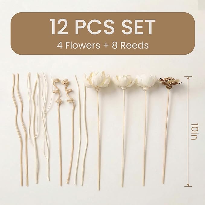 Reed Diffuser Sticks Set of 12, Natural Paper Material, Flower Diffusers for Home Bathroom and Bedroom Decor